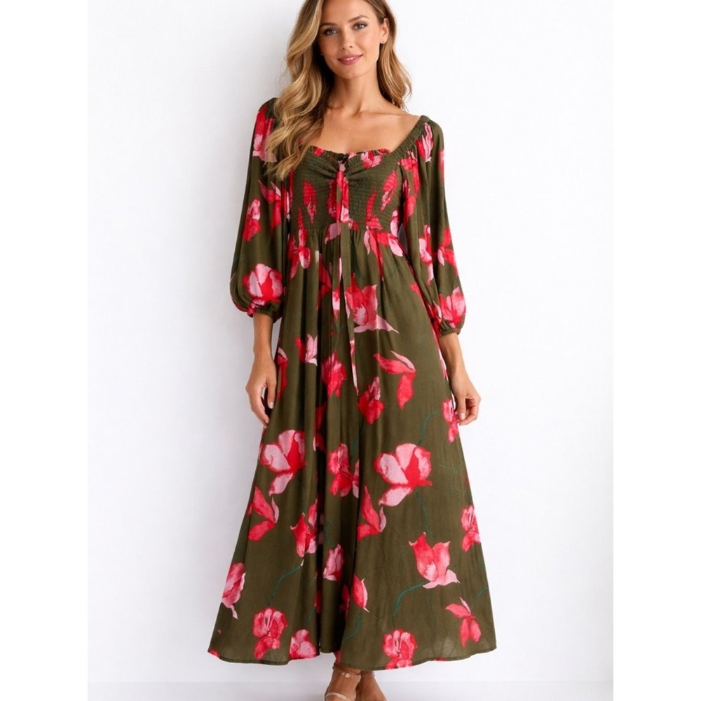 Anthropologie Hutch Women's Floral Smocked Maxi Dress Small Boho Cottagecore